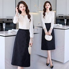 闺舍连衣裙复古衬衫休闲女装宽松薄款外套圆领搭配半身裙，女装套装/套裙，火爆靓佳人