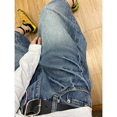 DK421LL-特P52美式复古闪电纹短裤男高级感七分裤，男装牛仔裤，星座1007（原301D）