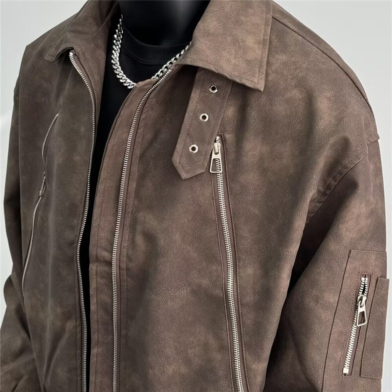 复古做旧PU皮衣夹克美式潮牌痞帅机车服外套休闲上衣Y1029P72网图,男装夹克,电商B245