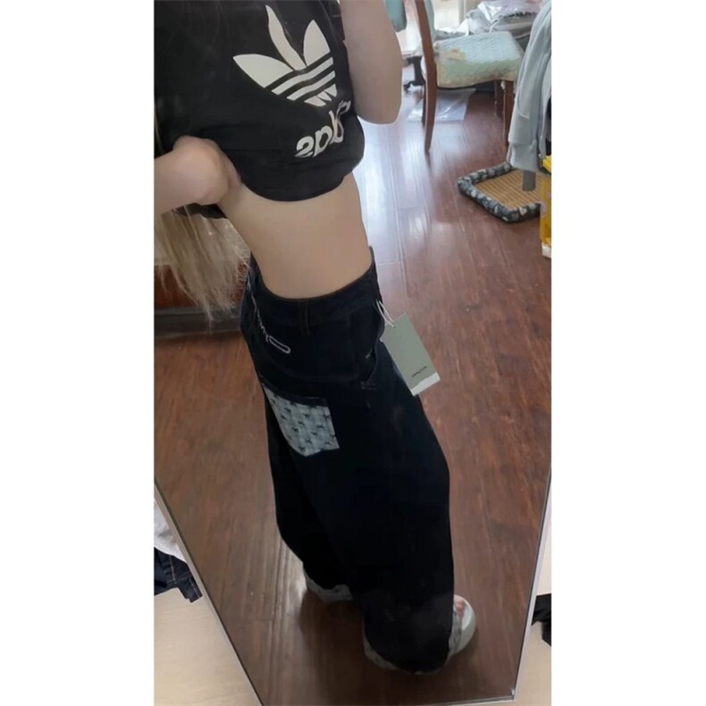 女风 刺绣拼接蝴蝶结格子百搭牛仔裤 ZK0303-P55图片