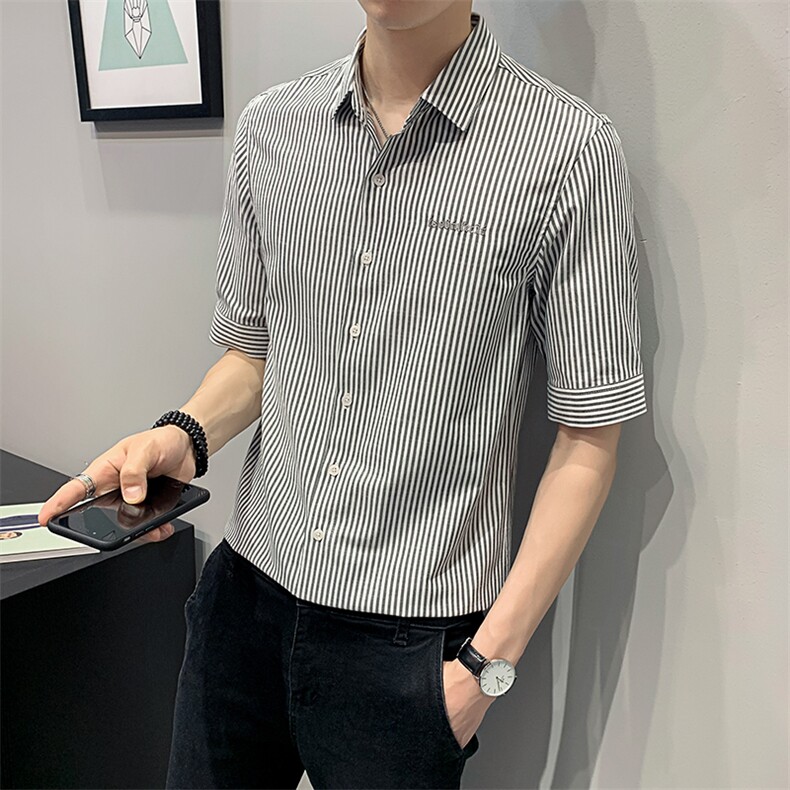 22夏季薄款衬衫男士短袖高级感休闲百搭条纹衬衣潮流CS186-P45,男装T恤,电商B413