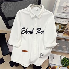 1中性华夫格大码M-5XL日系港风情侣七分袖衬衫男QCS7010P45控68，男装衬衫，星座226-2