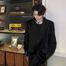 拼接鳄鱼皮西装外套新款气质显瘦西服男1504-P110，男装西服，星座910-5