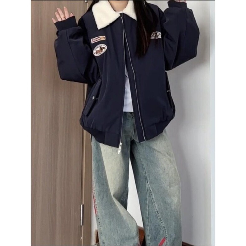 翻领摇粒绒拼色绣标棉服2025年秋冬棒球服宽松夹克加厚棉衣外套,男装夹克,星座506A