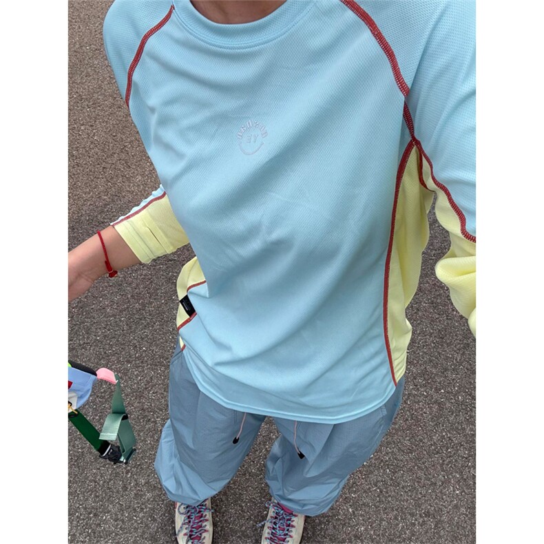 高品户外山系轻薄透气速干撞色骑行运动长袖T恤男女A1354-P48,男装T恤,星座1505