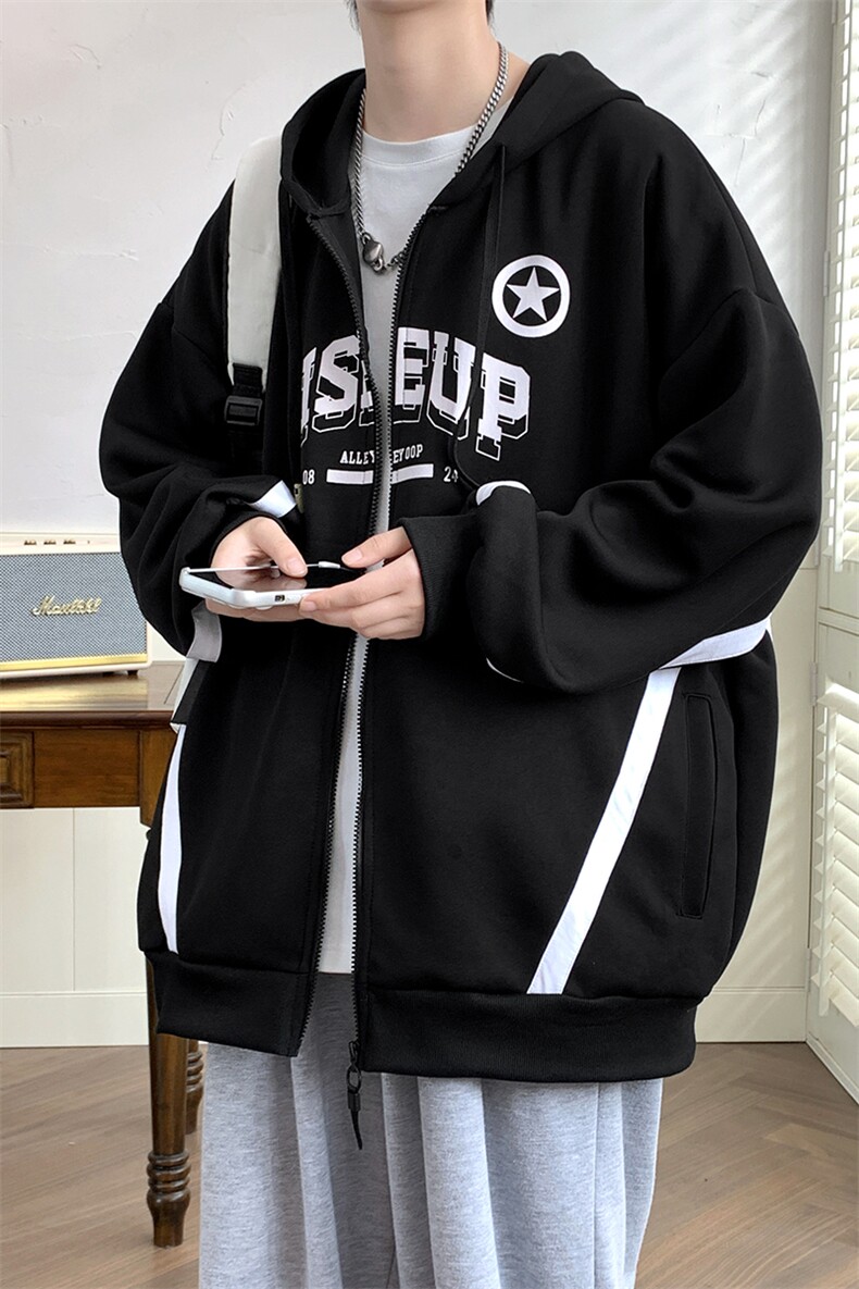 2024秋季开衫连帽卫衣男潮流宽松青少年学生休闲外套上衣WY05P58,男装卫衣,电商A086