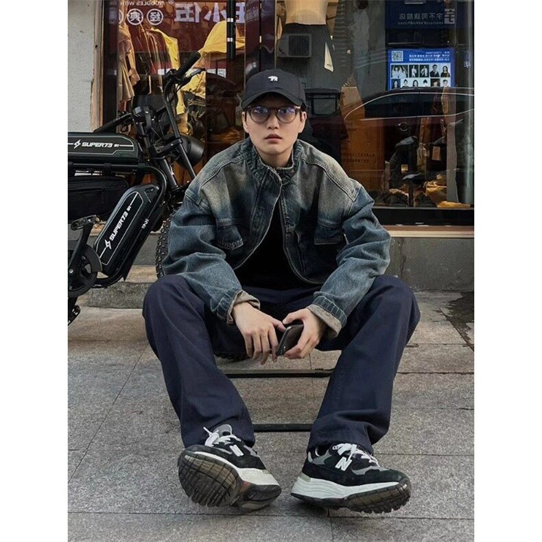 新款春秋美式复古水洗牛仔衣短外套男潮牌棒球服工装夹克,男装夹克,星座506A