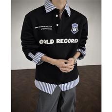 2025秋新款条纹衬衫假两件Polo领长袖宽松长袖卫衣GW08-P60控89，男装卫衣，星座216(原A116)