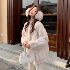 米白色秋冬皮毛一体外套女仿水貂绒休闲上衣2C353--720#P190K288，女装短外套，2C353