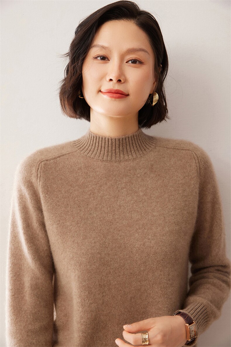 2025秋冬新款女士7针前马鞍肩后插肩半高领衫,女装羊绒衫,拓驰羊绒