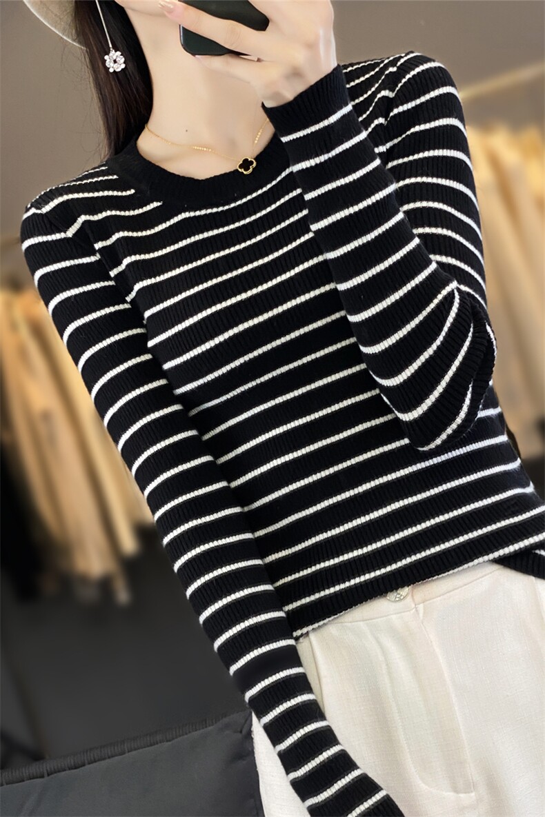 打底衫女2025新款春秋修身条纹内搭洋气针织上衣大码女装秋冬毛衣,针织衫/毛衣,斯美雅安迪绒