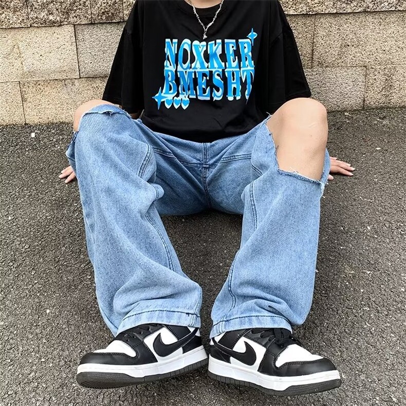 破洞牛仔裤男秋季潮大码休闲裤子高街S897P38,男装牛仔裤,星座1116-2