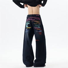 【现货】XZ1218BKN9048特价P54美式复古彩色字母标语阔腿牛仔裤，男装牛仔裤，星座1218（原611-3）
