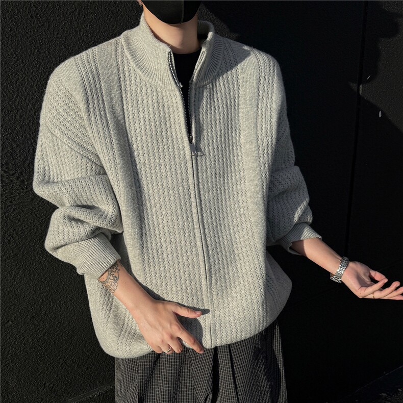 GENIOLAMODE重磅立领拉链针织衫男士秋季新款潮牌高级感毛衣外套图片