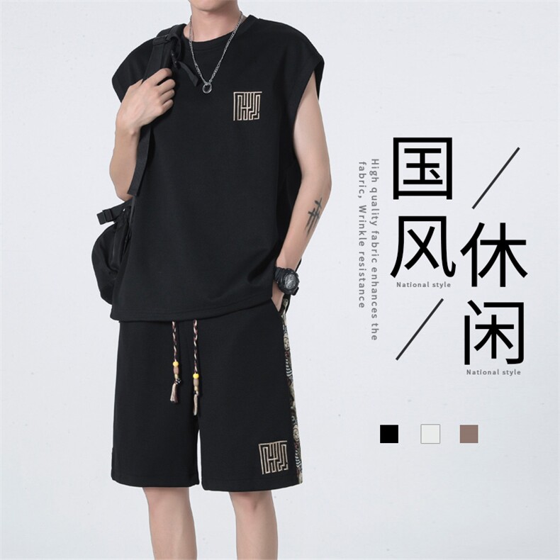 ！抖音品质！2024夏季风无袖T恤套装背心一套TBX246特P45图片
