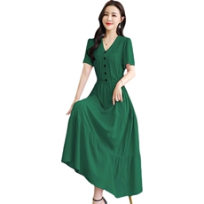 胖mm遮肚子连衣裙夏2025新款大码女装中长款收腰显瘦a字棉麻长裙，女装连衣裙，娇莉