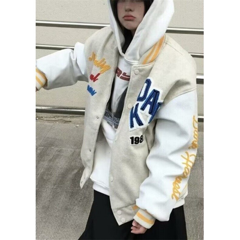 开春美式复古潮学院风字母刺绣棒球服男宽松夹克外套 J689图片