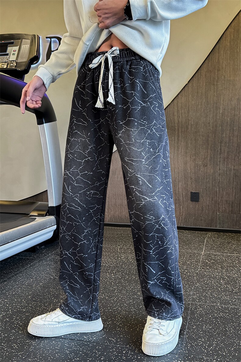 2025秋冬加绒牛仔裤男士个性印花直筒牛仔弯刀裤潮901N49加绒P68,男装牛仔裤,星座901