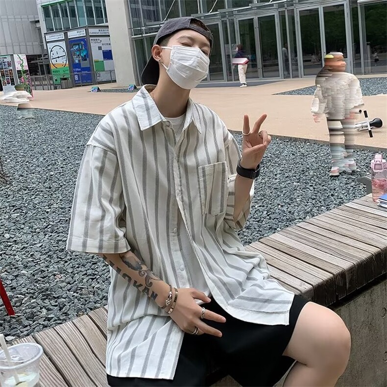 五分袖青春流行潮流男日常日系新款标准衬衫百搭夏季潮CS066P33,男装衬衫,星座410-2