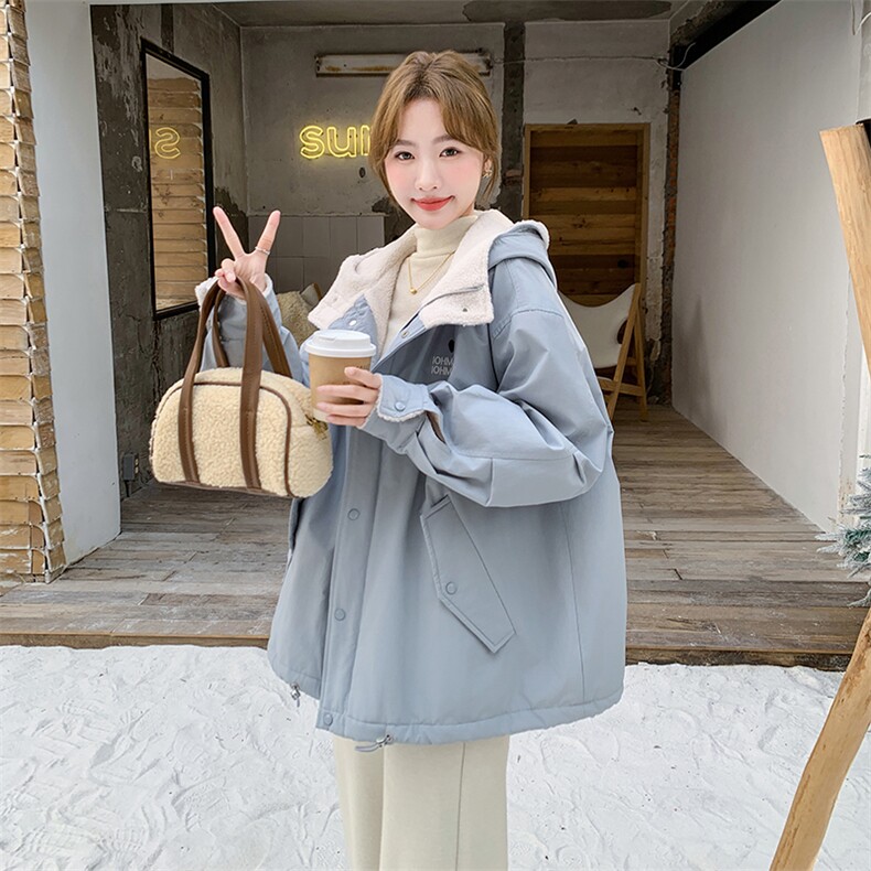浅蓝色短款连帽棉服女韩系新款派克服保暖棉衣外套6110P215K328,女装棉衣/棉服,维壹
