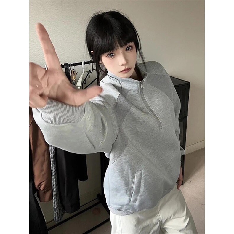 半拉链立领卫衣男款秋季外套美式螺纹拼接重磅套头衫WYX03,女装短外套,星座516A