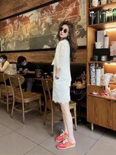 夏季新款韩系温柔风波浪蕾丝连衣裙，女装连衣裙，L·H·X