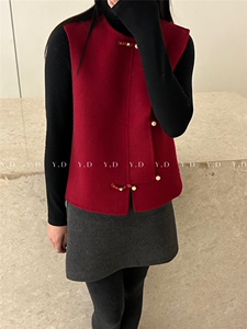 【依嘟】新款新中式盘扣马甲女款红色唐装马甲（含100%澳，女装马甲，依嘟服饰