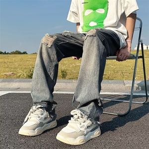 美式高街牛仔裤男韩版潮流破洞个性2023秋夏新款ins长裤RK839-P39图片