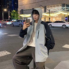 港风拼接上衣夹克宽松落肩拼色冲锋衣外套JK839P75，男装夹克，星座1204-3