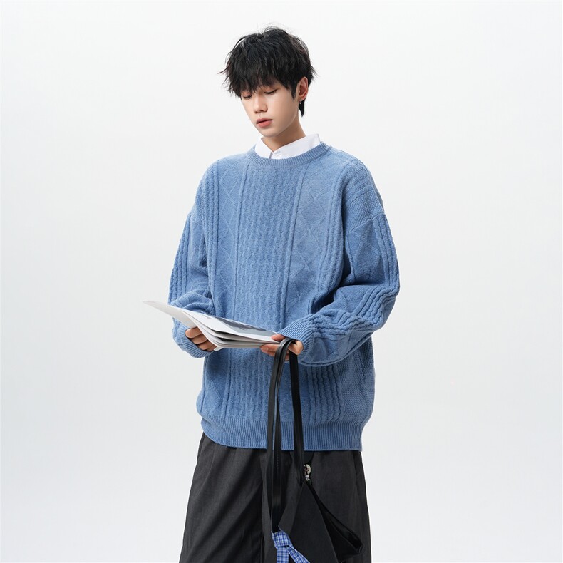 8XL-M圆领毛衣男秋冬季宽松慵懒套头麻花针织衫毛线衣MY19005P68，男装针织衫/毛衣，电商B312