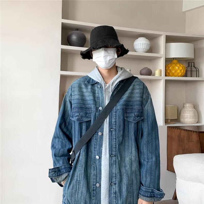 复古水洗牛仔外套男女小众ins蓝色高级感春秋休闲夹克w1009/P68图片