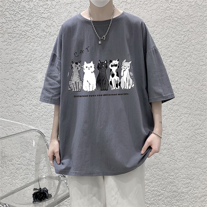 YT26100-P30亚短袖t恤男大码五分袖男宽松七分袖港风模特,男装T恤,电商A040