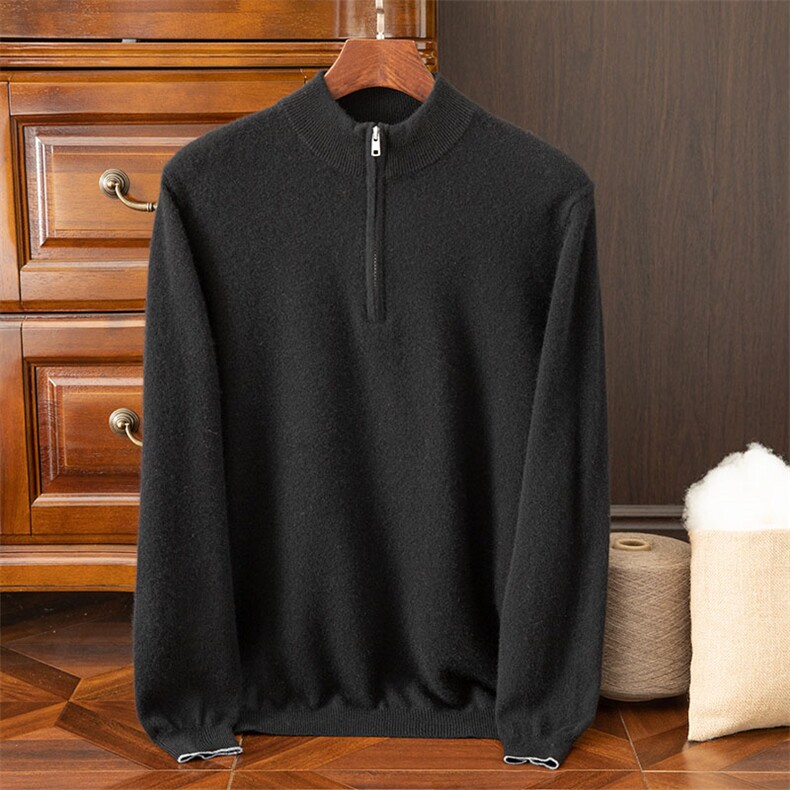 2024秋季新款羊绒长袖拉链半高领套头衫，男装羊绒套衫，米亚康羊绒