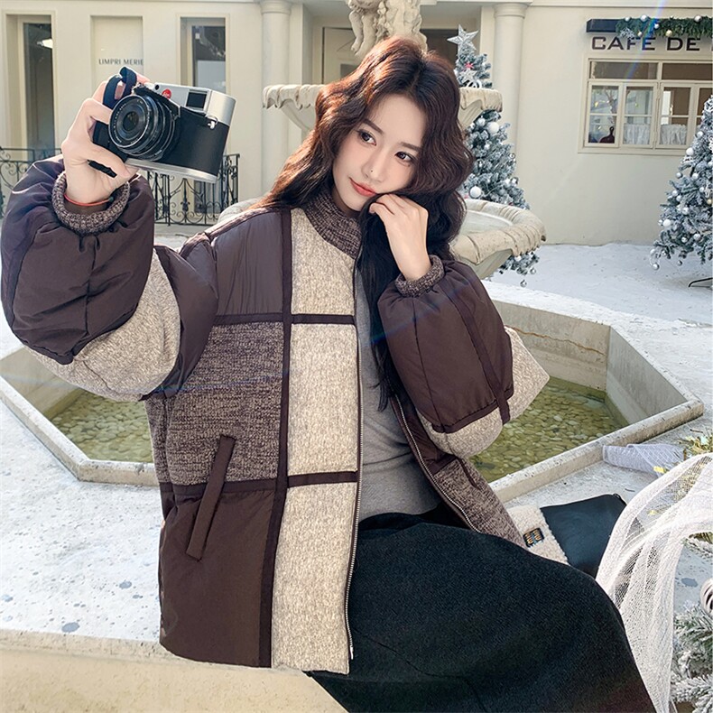 美拉德撞色拼接羽绒服女2025年冬季新款巨好看保暖加厚白鸭绒外套,女装羽绒服,2C230