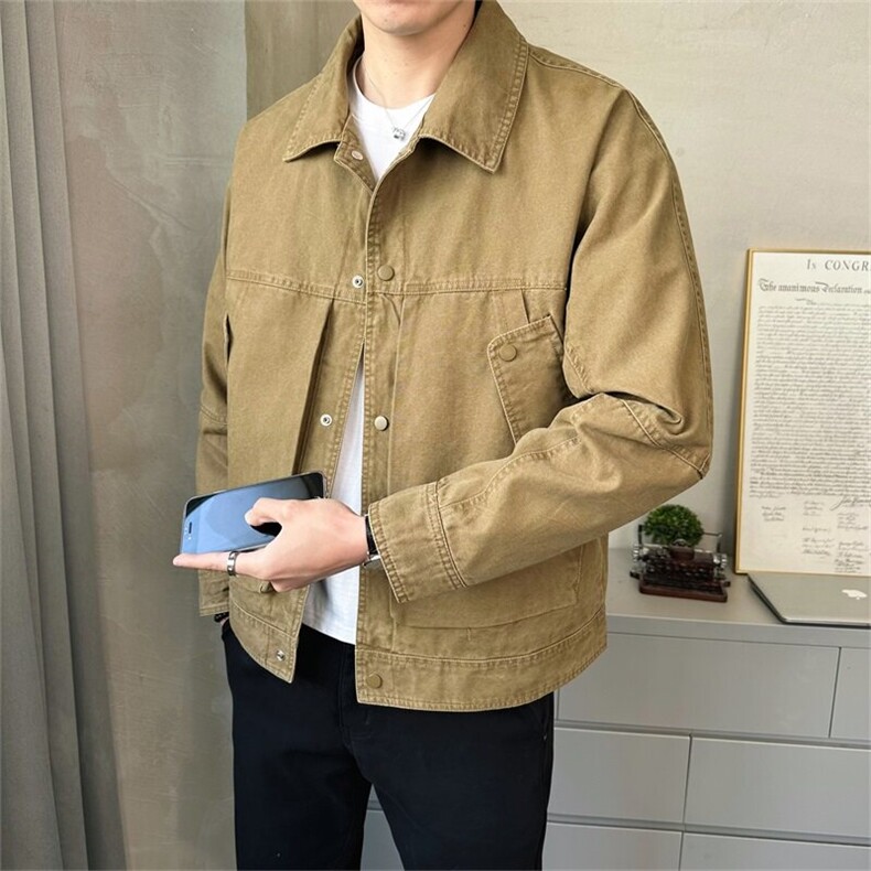 2025春季店主风纯棉时尚休闲工装青年外套翻领夹克男2509-P130，男装夹克，电商A413