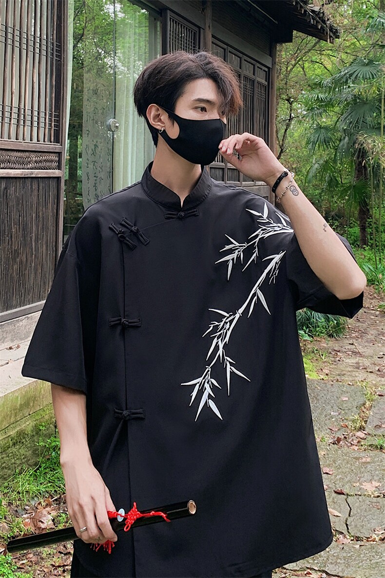 特批P30无差价25夏新中式盘扣冰丝凉感潮流五分短袖衬衫男CD2291,男装T恤,电商A001