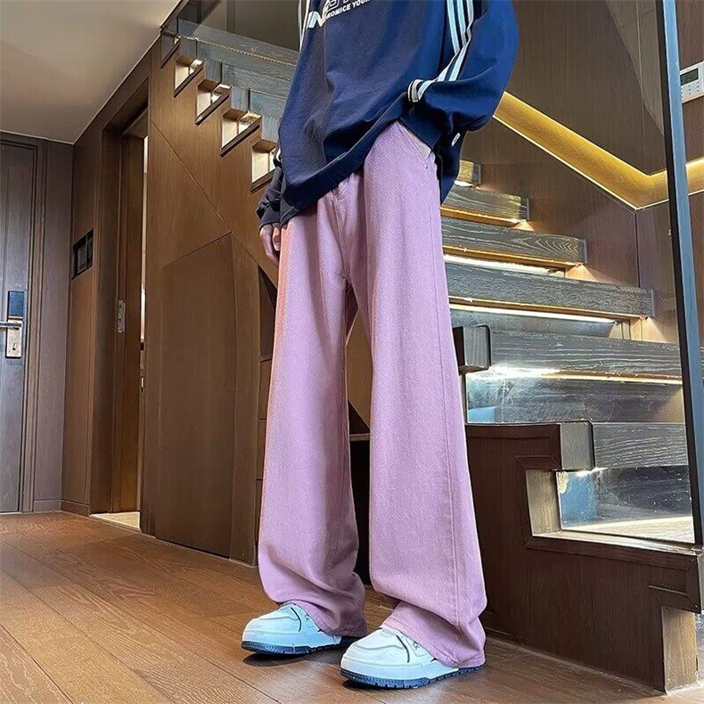 DC1098-P48紫色阔腿牛仔裤男女宽松水洗美式高街直筒显瘦微喇裤子,男装牛仔裤,星座603-2