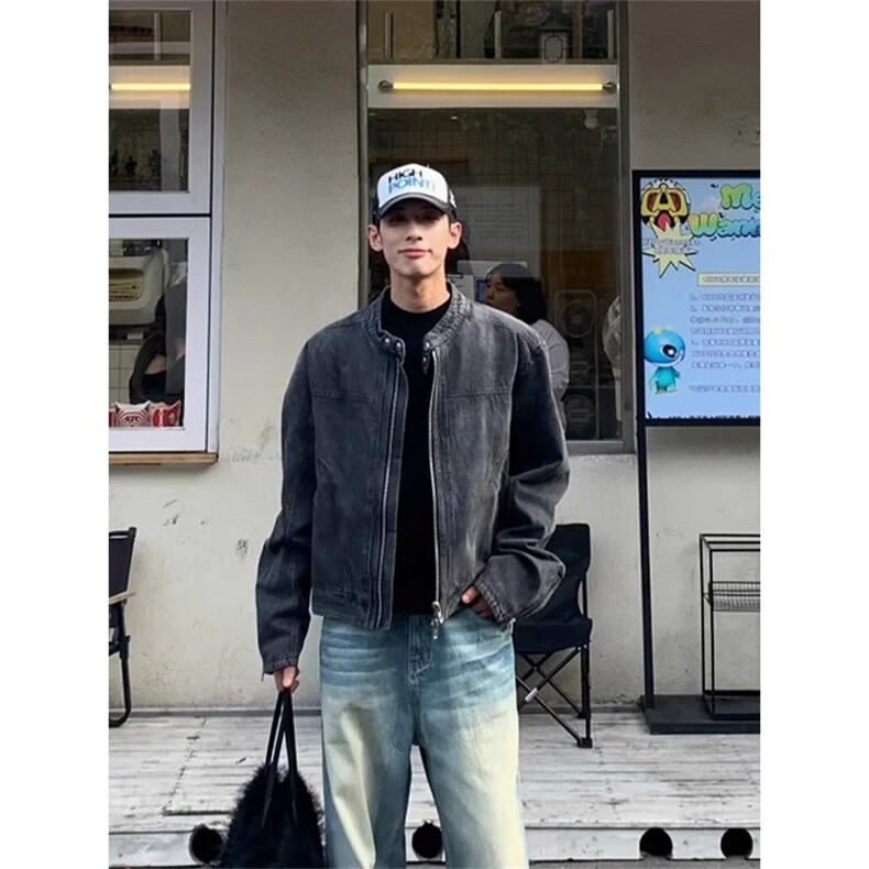JK8654LL-P80美式复古牛仔外套男高级感痞帅夹克，男装工装外套，星座1007（原301D）