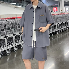 透气速干短袖衬衫男士夏季薄款冰丝衬衣套装男款搭配休闲男装，男装衬衫，星座410-7