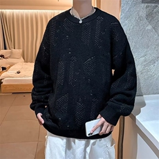 双层毛衣男秋冬季打底衫镂空破洞套头针织衫线衣1001-1-M7027-P45，男装T恤，星座1001-1