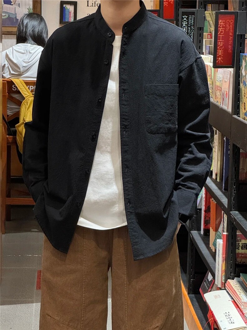 长袖立领仿麻休闲衬衫1302-GC67-P40控68成分100棉,男装衬衫,星座1302