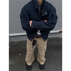 春秋新款美式复古卡其色直筒宽松垂感工装休闲裤cleanfit裤，男装工装外套，星座506A