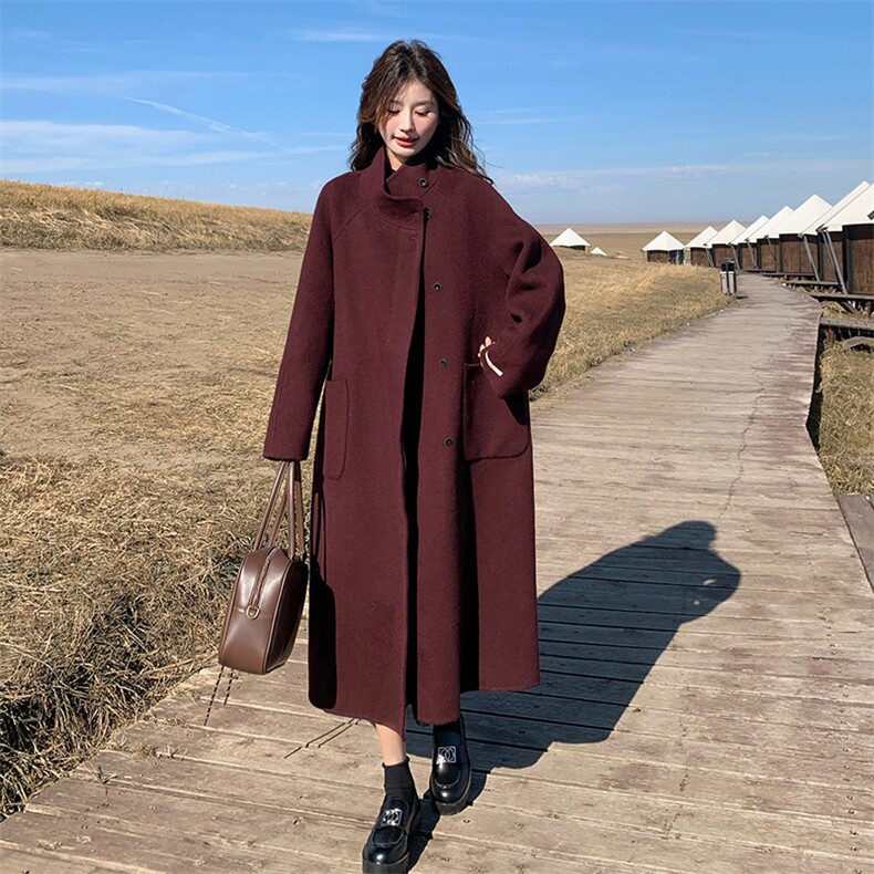 红英伦风复古双面呢羊绒大衣女2025年冬季新款气质毛呢外套,女装毛呢外套,2C220