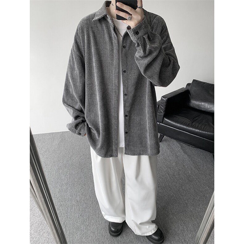 8XL-M人字纹小香风衬衫男生春秋衬衣宽松慵懒垂感外套CS29008P45,男装衬衫,电商B312