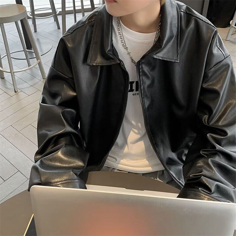 美式痞帅炸街机车皮夹克男潮港风cec街头潮牌宽松高级感休闲外套，男装夹克，星座601-1