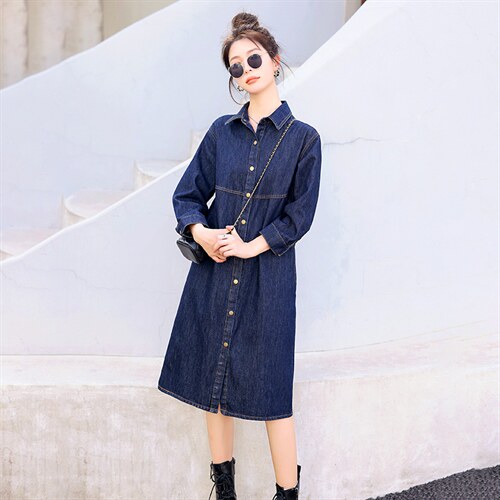 时尚显瘦牛仔披风连衣裙女长袖气质百搭宽松大码春秋季新款裙子图片