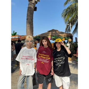 网图有货 美式复古潮字母印花短袖T恤男女情侣宽松tee A707-P38图片