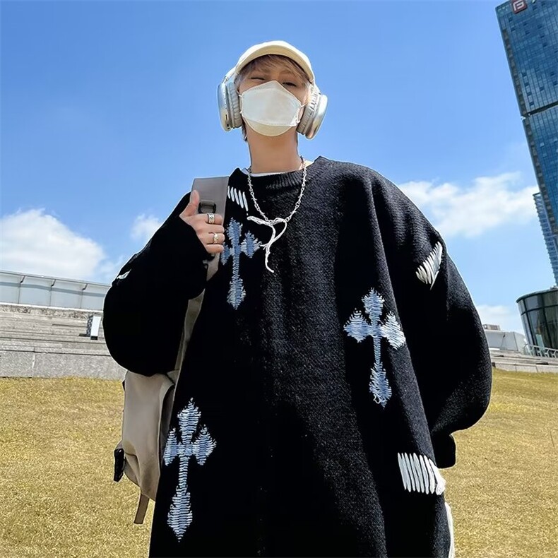 圆领毛衣男港味2023秋季复古日系针织衫MY155P46,男装针织衫/毛衣,星座1116-2