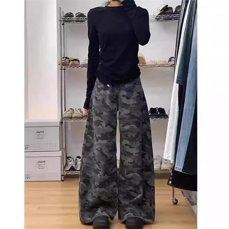 美式高街工装阔腿迷彩牛仔裤男女复古高腰宽松显瘦直筒裤子-网图,男装牛仔裤,星座302B-2