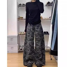 美式高街工装阔腿迷彩牛仔裤男女复古高腰宽松显瘦直筒裤子-网图，男装牛仔裤，星座302B-2